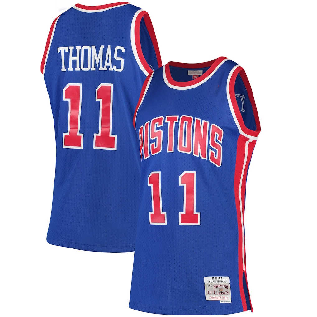 Kdoa D.Pistons #11 Isiah Thomas Mitchell & Ness Blue 198889 Hardwood Classics Swingman Jerseys