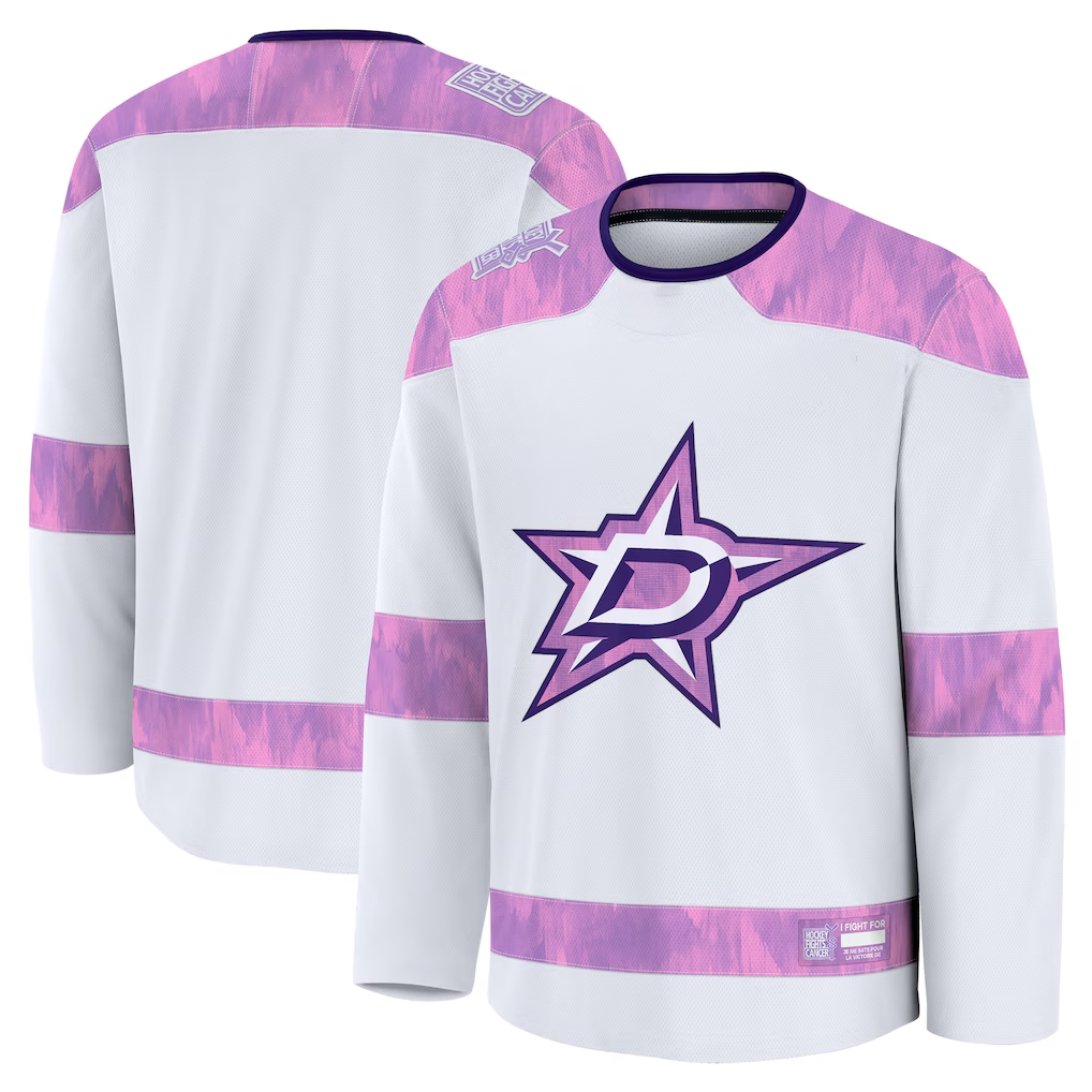 Kdoa D.Stars White 2024 Hockey Fights Cancer Practice Jerseys