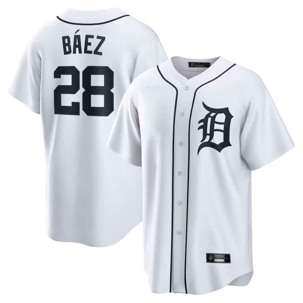 Kdoa D.Tigers #28 Javier B¡§¡éez Player White Home Game Stitched Jerseys