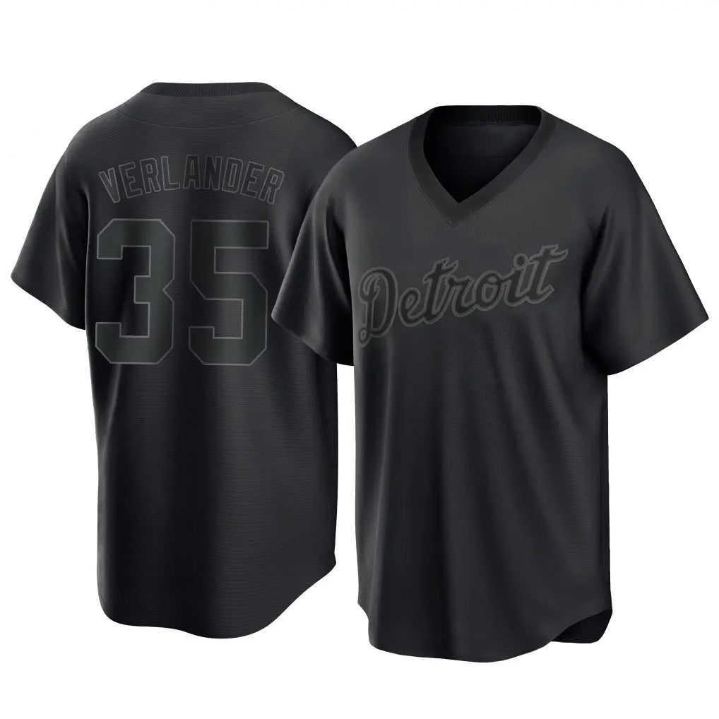 Kdoa D.Tigers #35 Justin Verlander Player Black T-shirt Home Game Stitched Jerseys