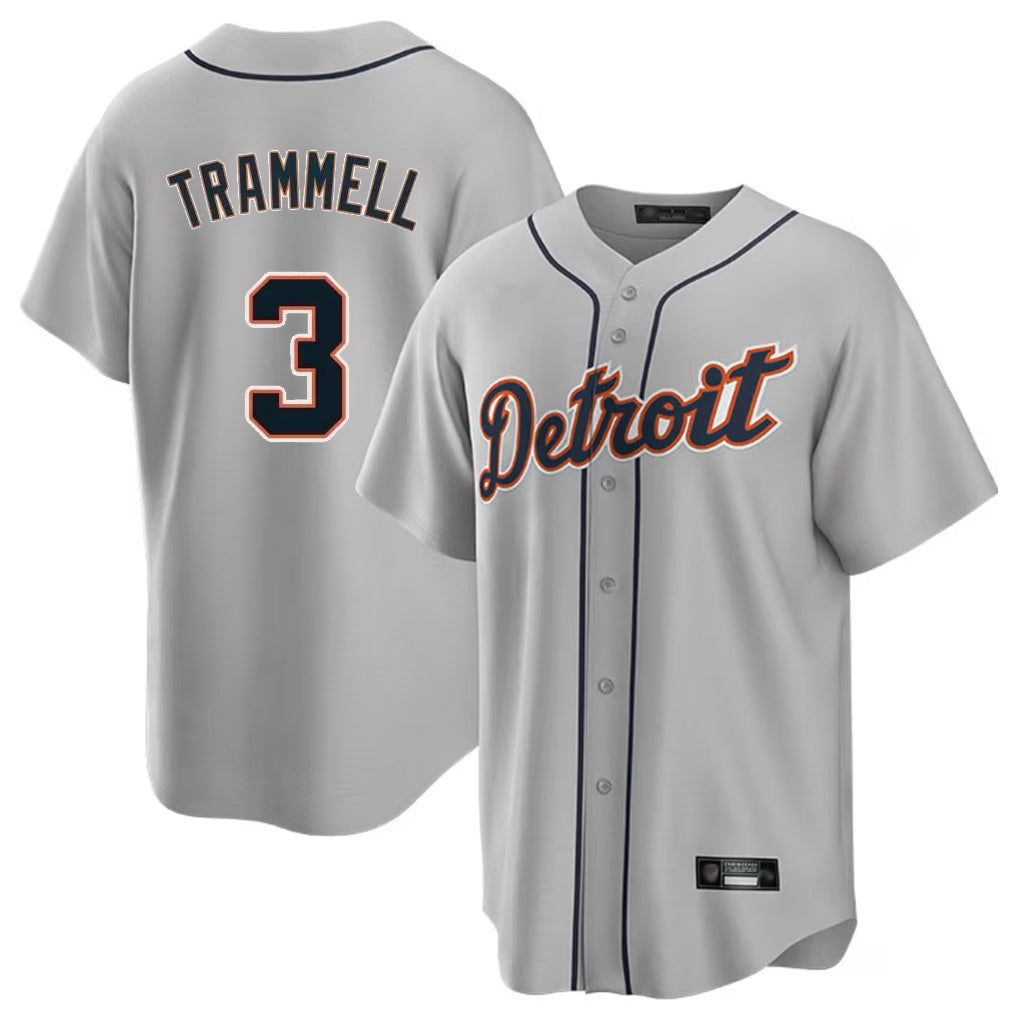 Kdoa D.Tigers #3 Alan Trammell Player Gray Home Game Stitched Jerseys