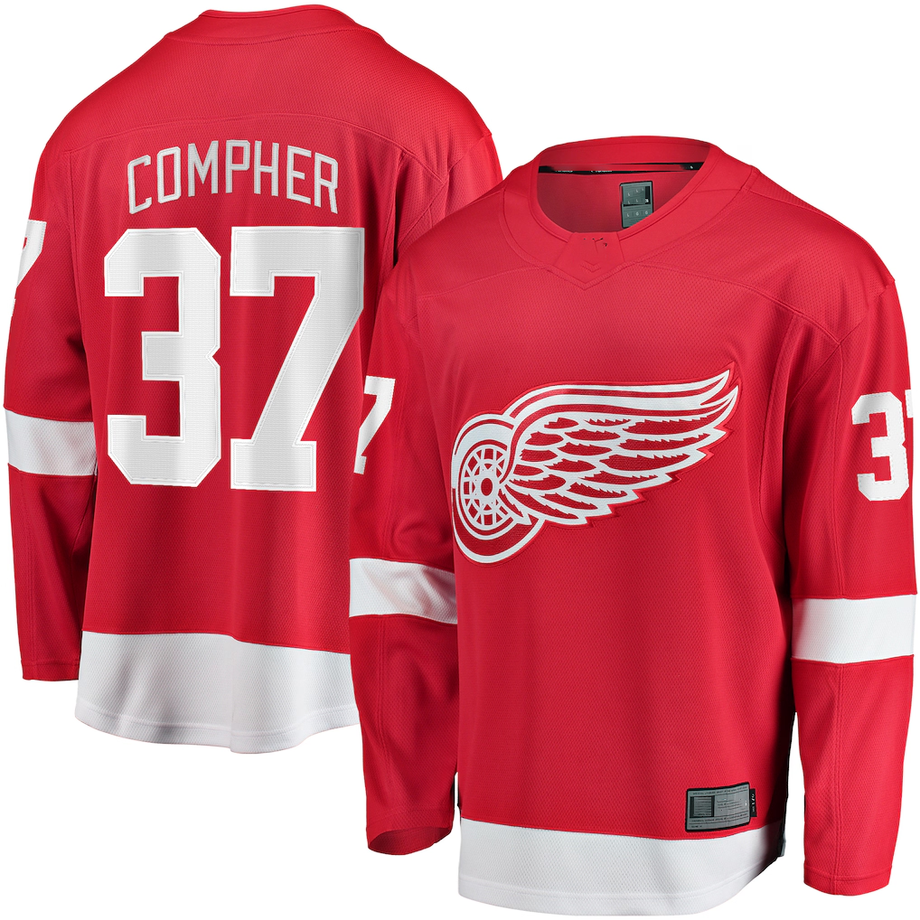 Kdoa D.Red wings #37 J.T. Compher Red Home Breakaway Jersey