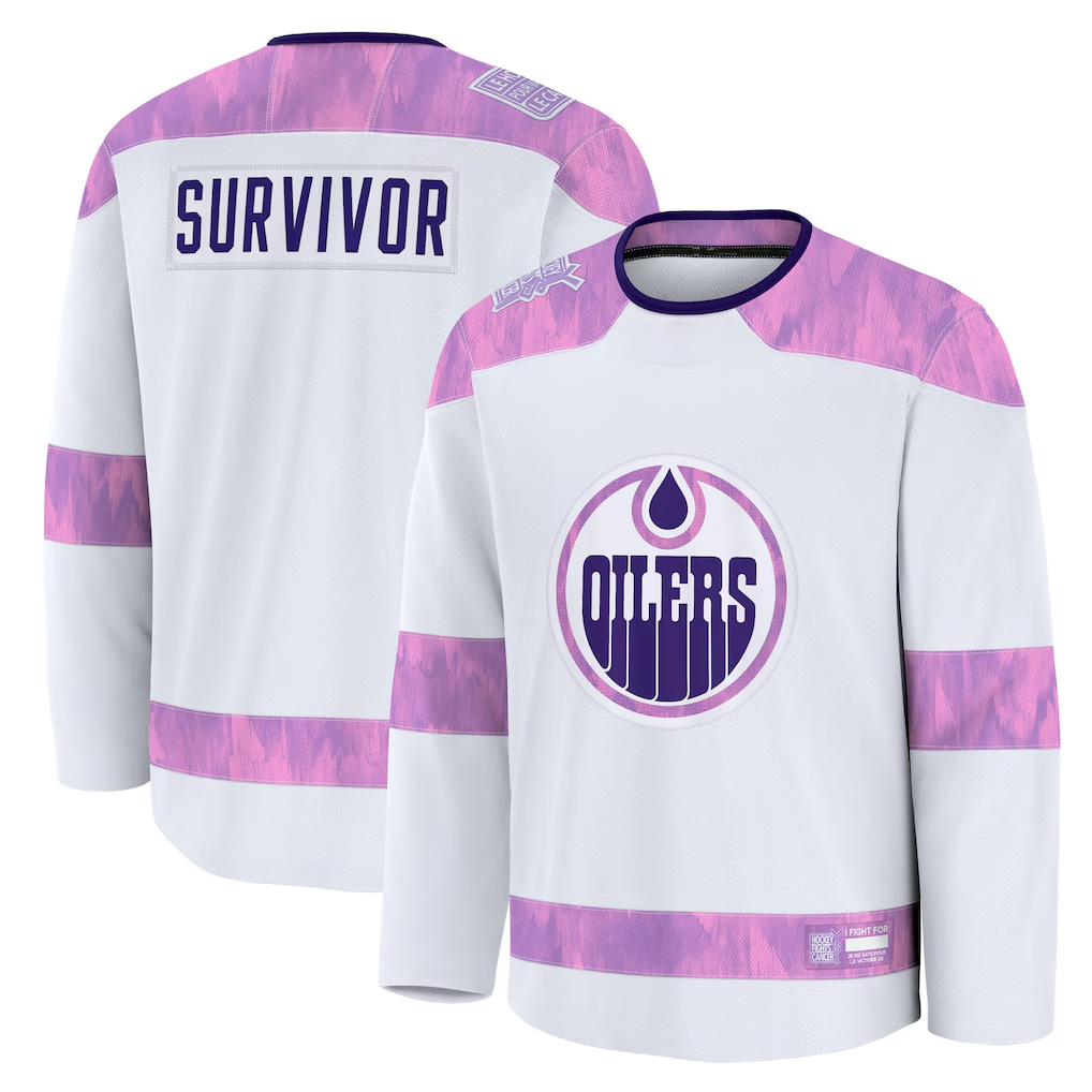 Kdoa E.Oilers White Hockey Fights Cancer Survivor Practice Jerseys