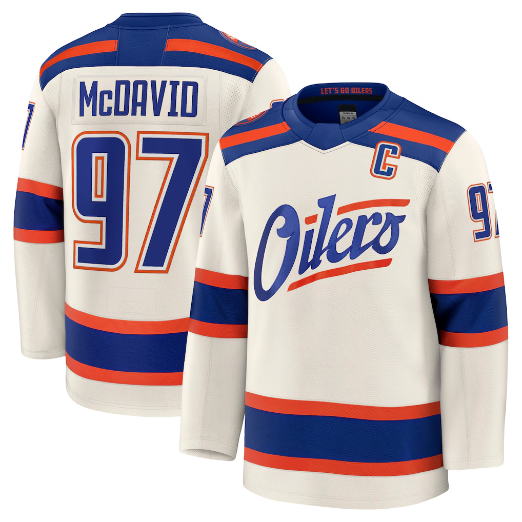 Kdoa E.Oilers #97 Connor McDavid Light Beige Alternate Premium Jerseys