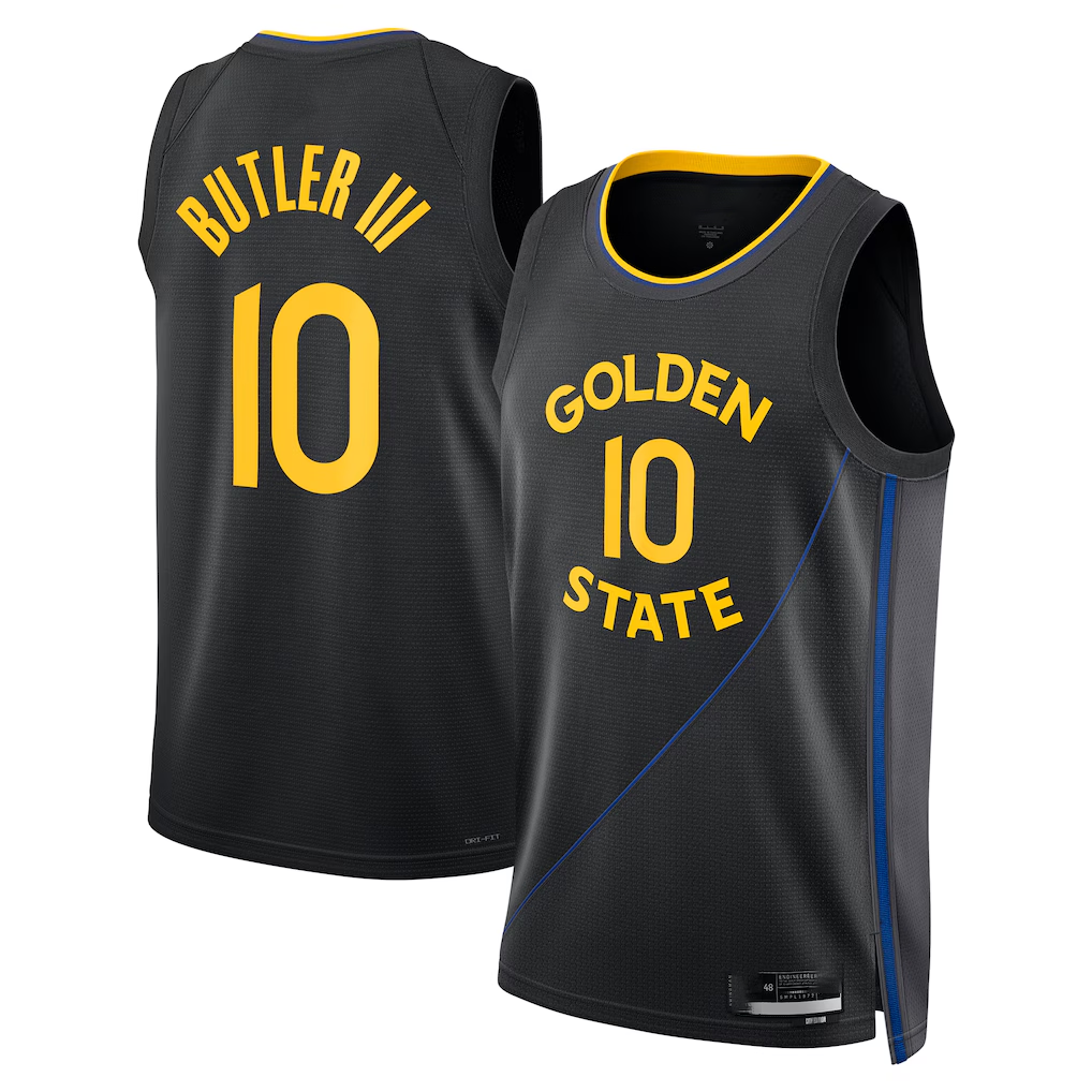 Kdoa G.State Warriors #10 Jimmy Butler III Jordan Brand Black Swingman Jerseys - Statement Edition