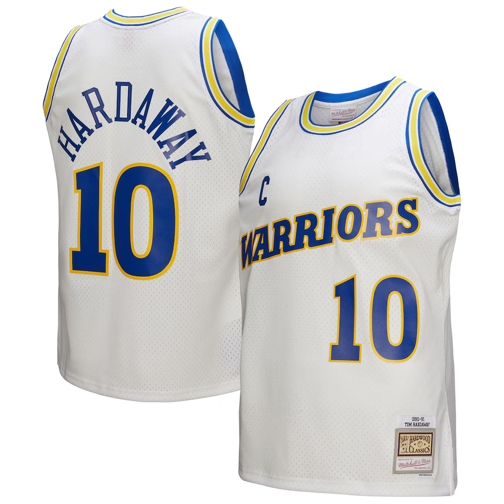 Kdoa G.State Warriors #10 Tim Hardaway Mitchell & Ness White Hardwood Classics 199091 Swingman Jerseys