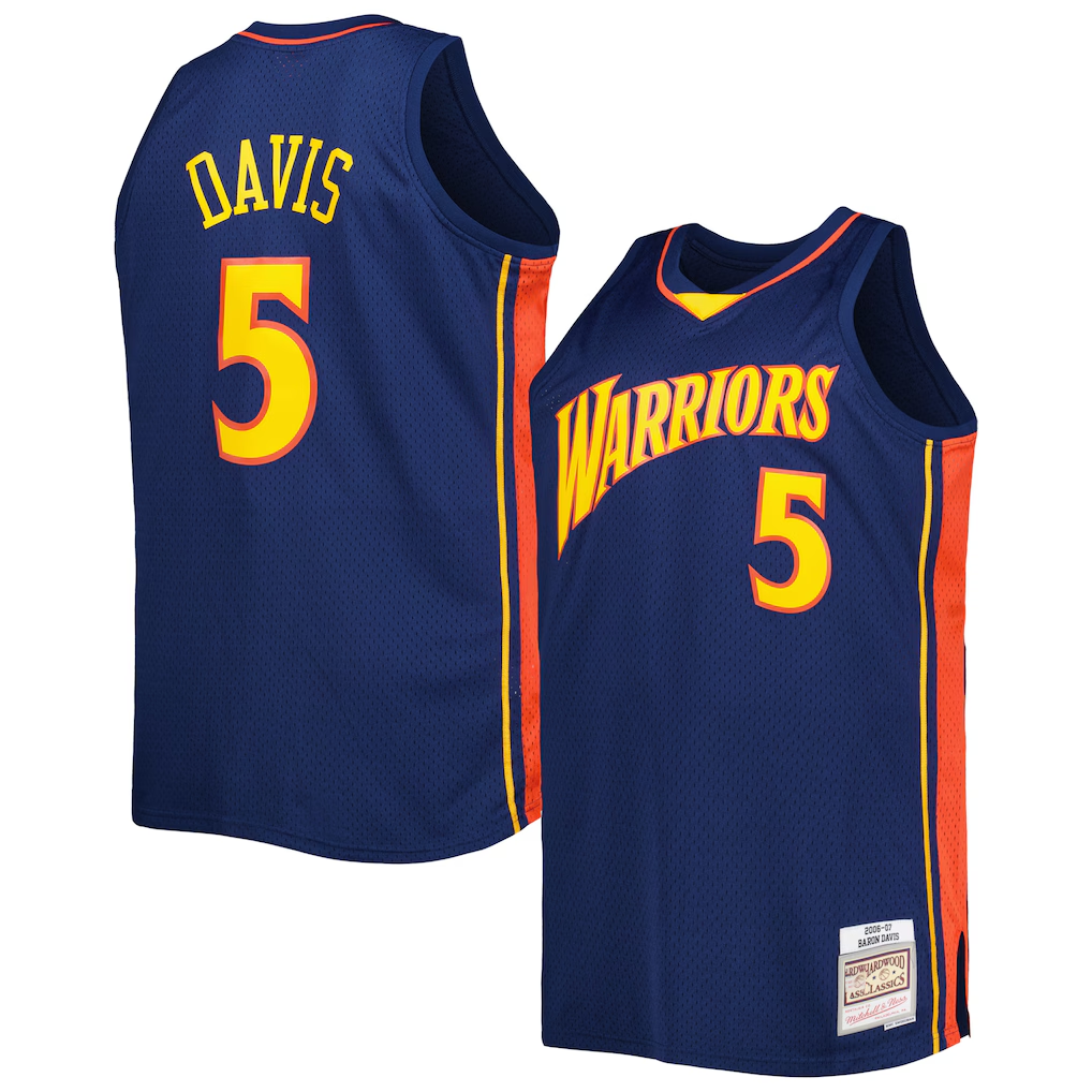Kdoa G.State Warriors #5 Baron Davis Mitchell & Ness Navy Big & Tall Hardwood Classics 200607 Swingman Jerseys