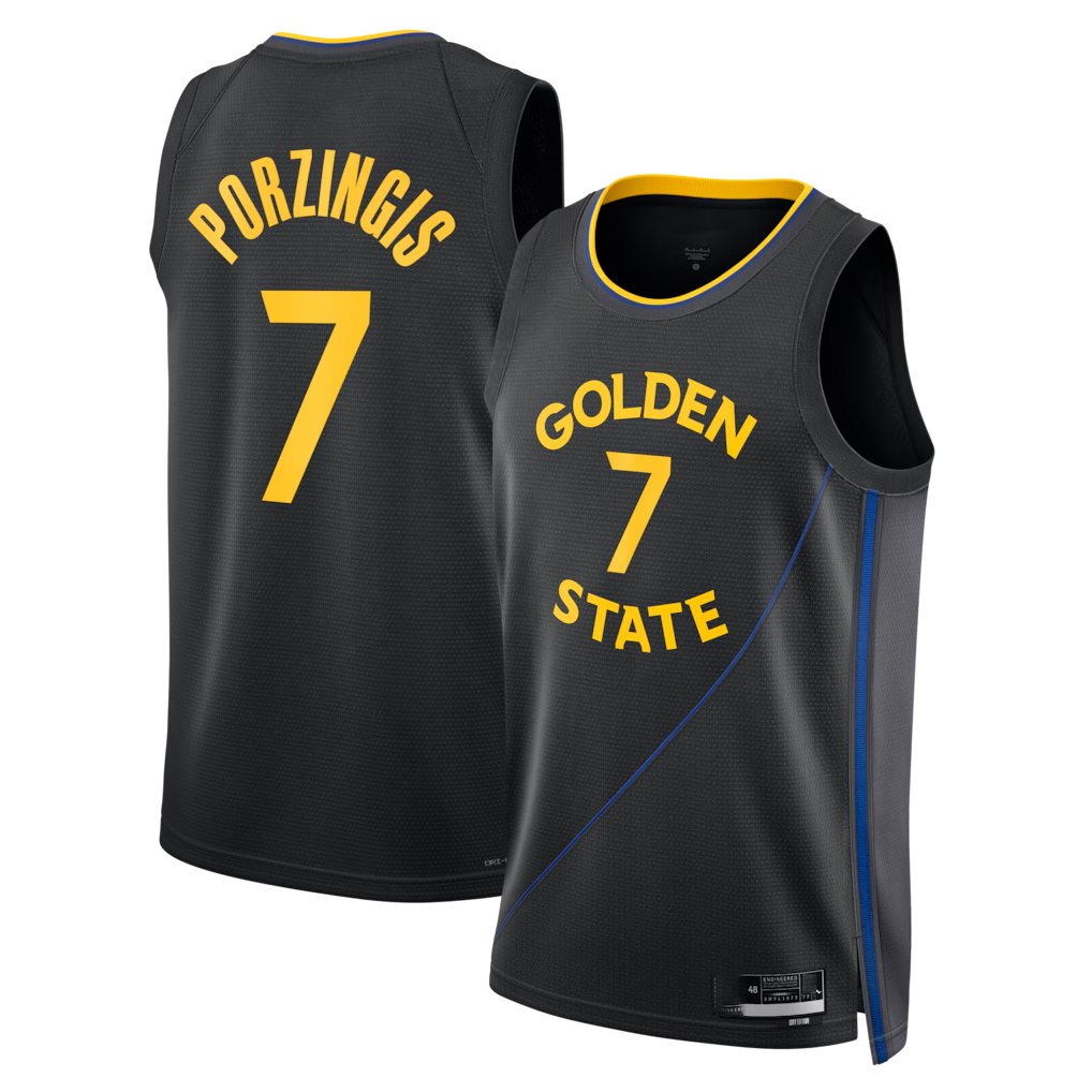 Kdoa G.State Warriors #7 Kristaps Porzi??is Black Swingman Jerseys - Statement Edition