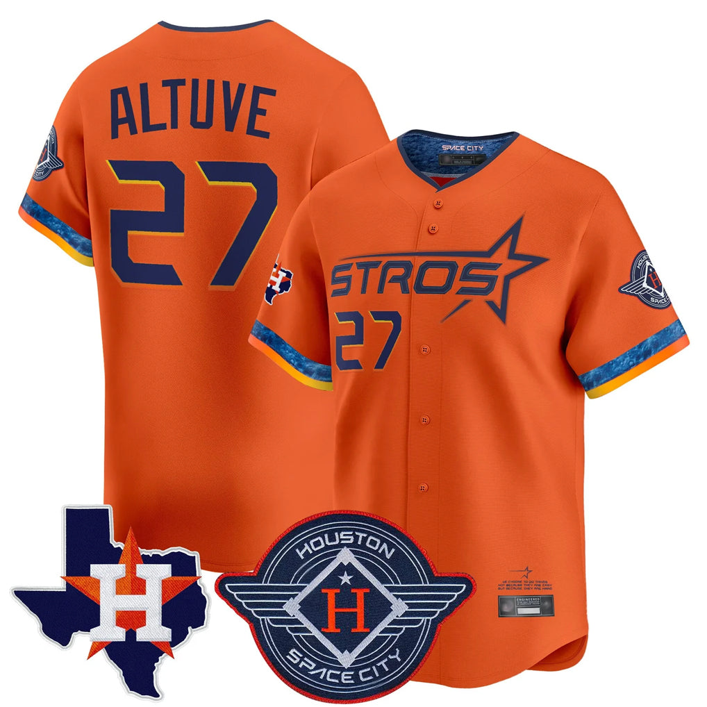 Kdoa H.Astros #27 Jose Altuve Player Orange City Connect Texas Patch Vapor Premier Limited Home Stitched Jerseys