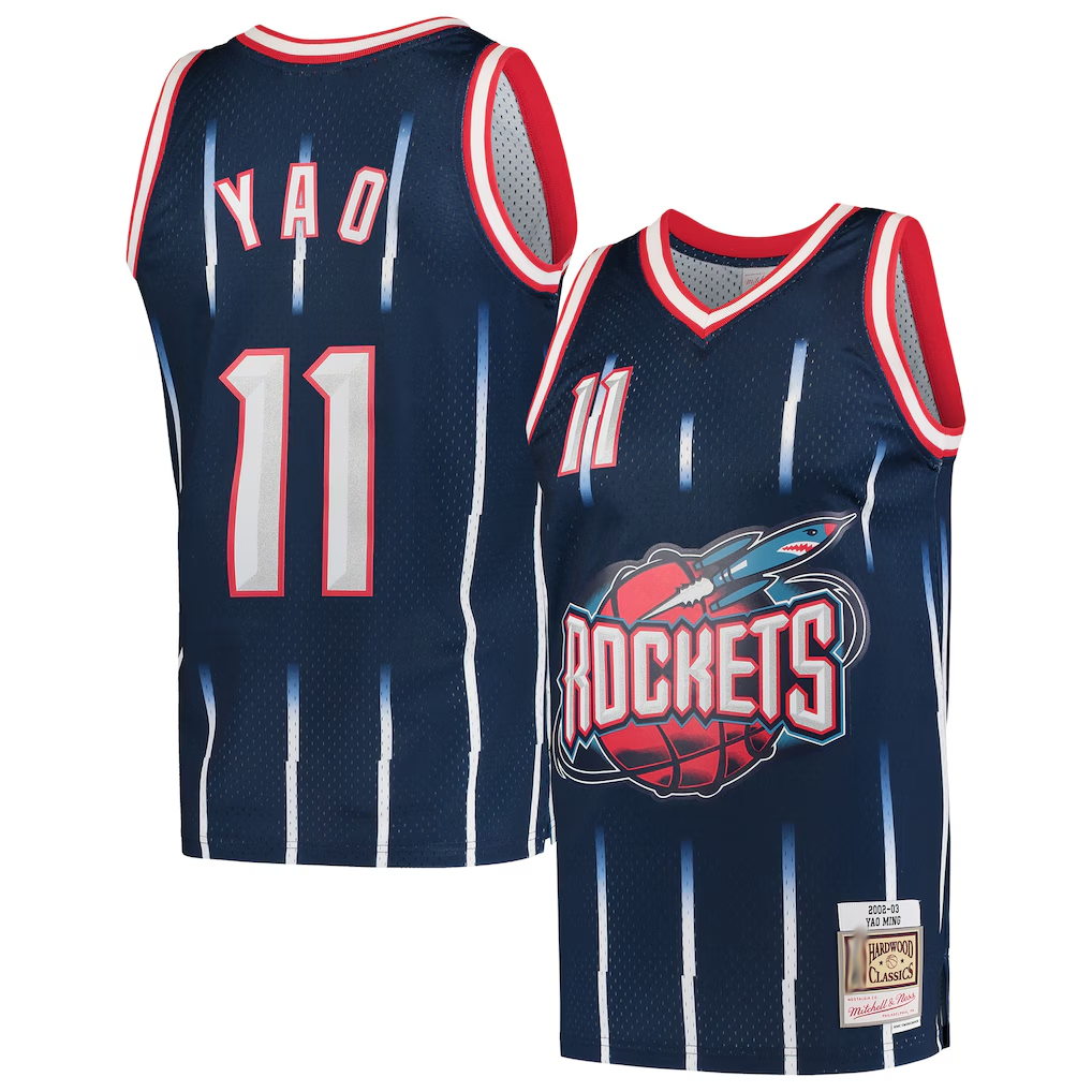 Kdoa H.Rockets #11 Yao Ming Mitchell & Ness Navy 2002-2003 Hardwood Classics Swingman Stitched Jerseys