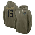 Kdoa J.Jaguars #16 Trevor Lawrence Player Olive Salute to Service Pullover Hoodies Limited Stitched Jerseys
