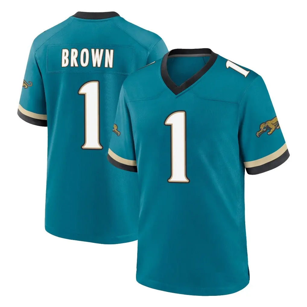 Kdoa J.Jaguars #1 Montaric Brown Player Teal Prowler Throwback Limited Home Game Stitched Jerseys