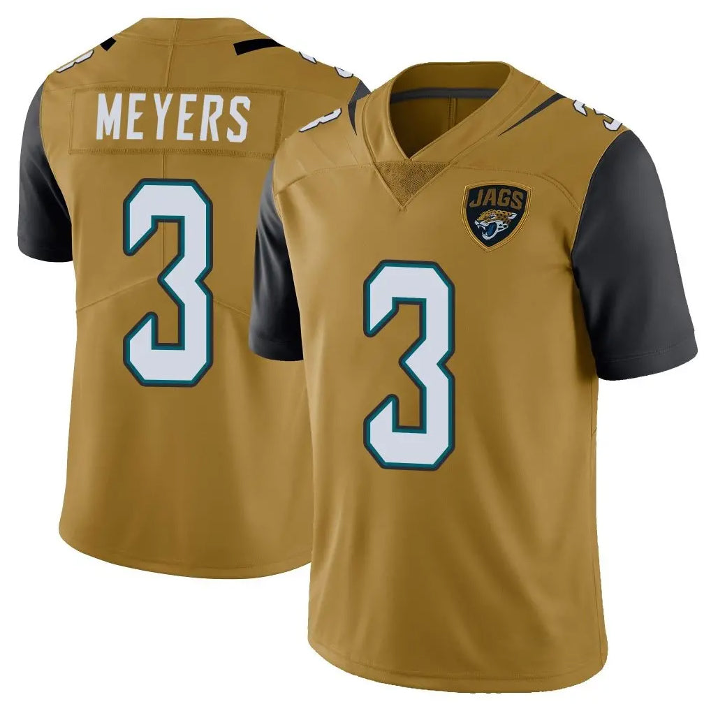Kdoa J.Jaguars #3 Jakobi Meyers Player Gold Vapor Limited Home Game Stitched Jerseys