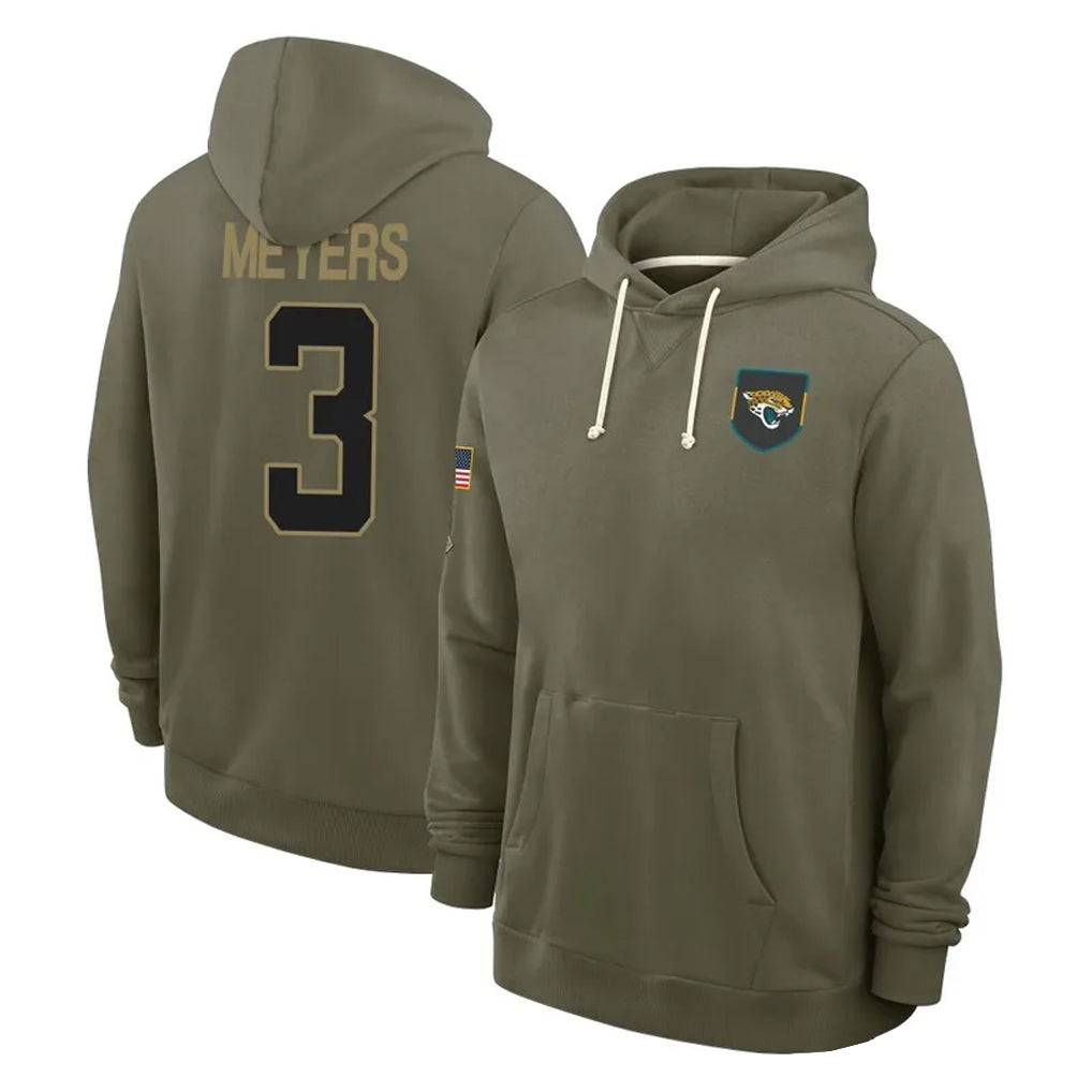 Kdoa J.Jaguars #3 Jakobi Meyers Player Olive Salute to Service Pullover Hoodies Limited Stitched Jerseys