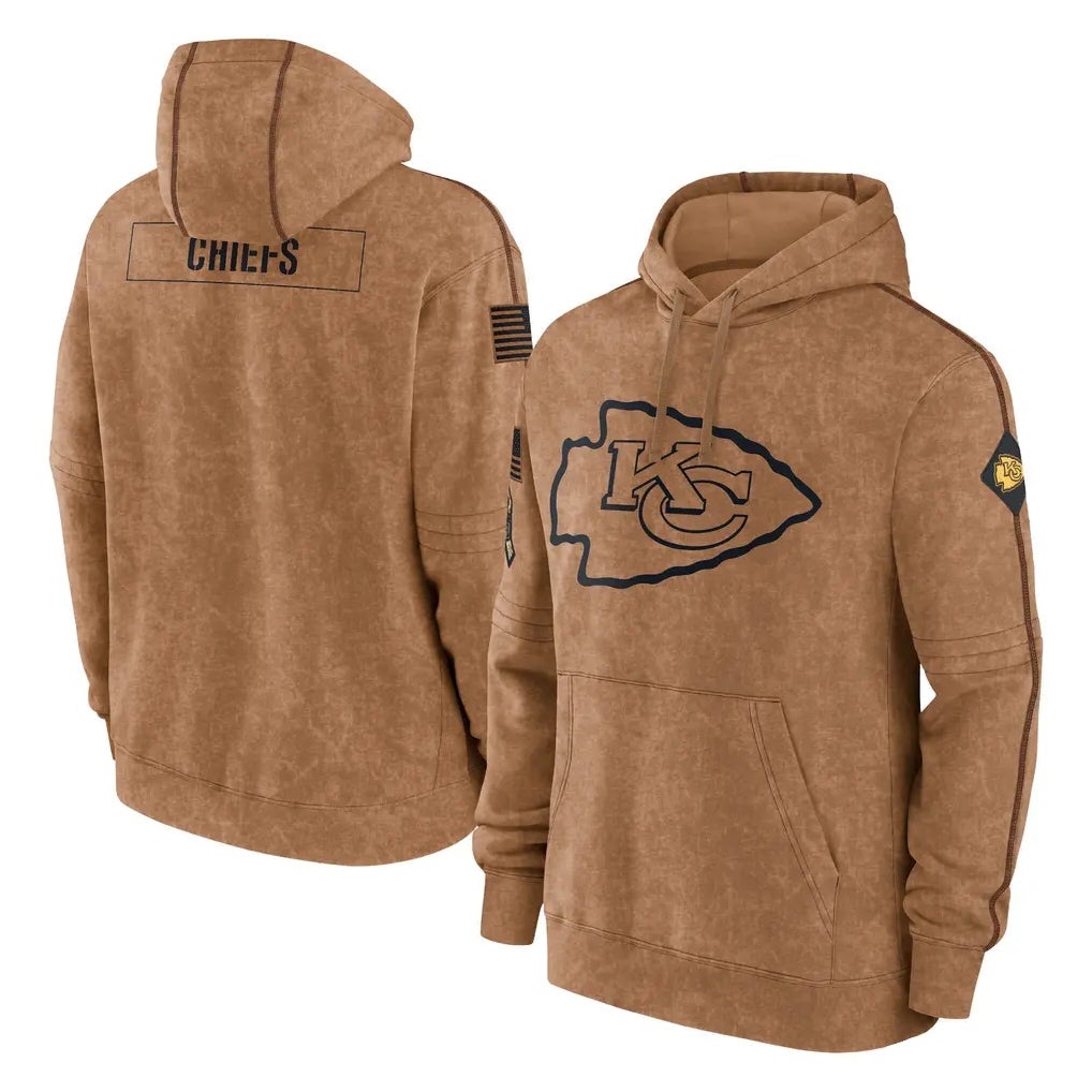 Kdoa KC.Chiefs Brown Salute to Service Hoodies Limited Game Blank Player Stitched Jerseys