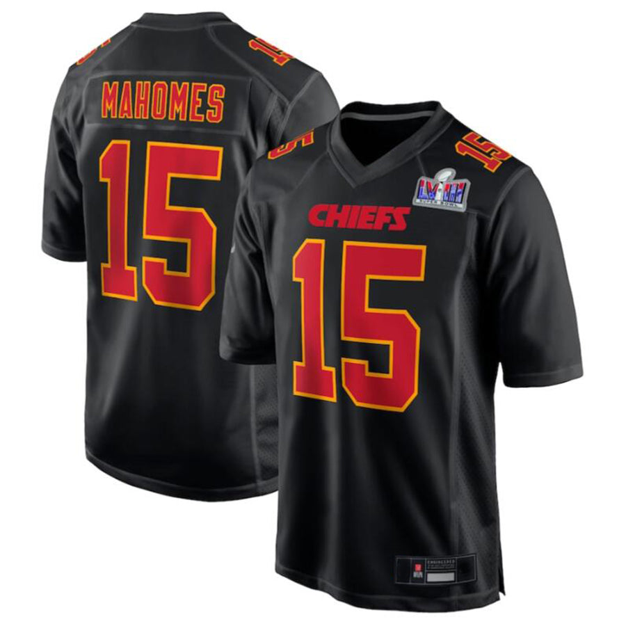 Kdoa KC.Chiefs #15 Patrick Mahomes Black Super Bowl LVIII Carbon Fashion Game Player Jersey American Stitched Jerseys