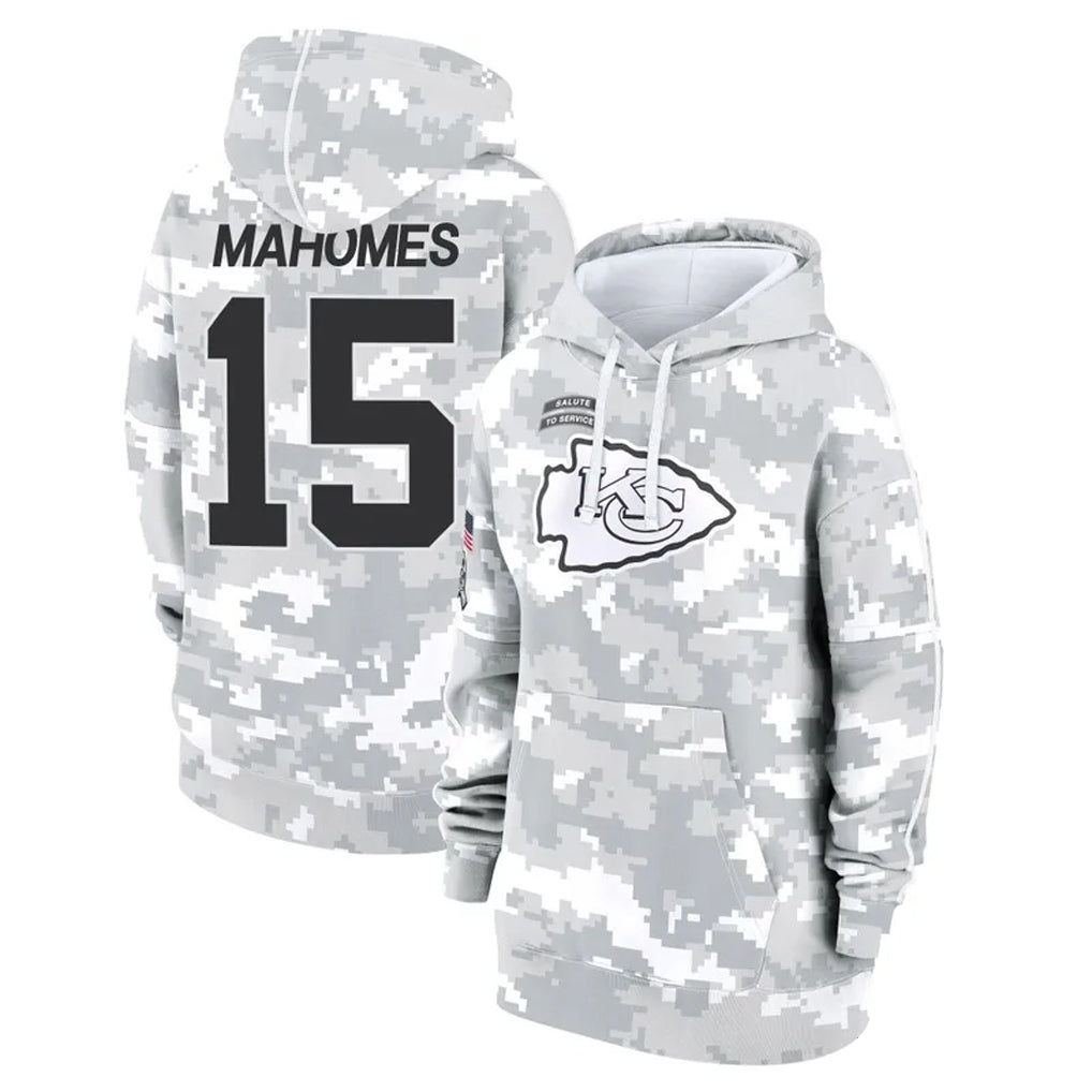 Kdoa KC.Chiefs #15 Patrick Mahomes Player Arctic Camo Salute to Service Hoodies Stitched Jerseys