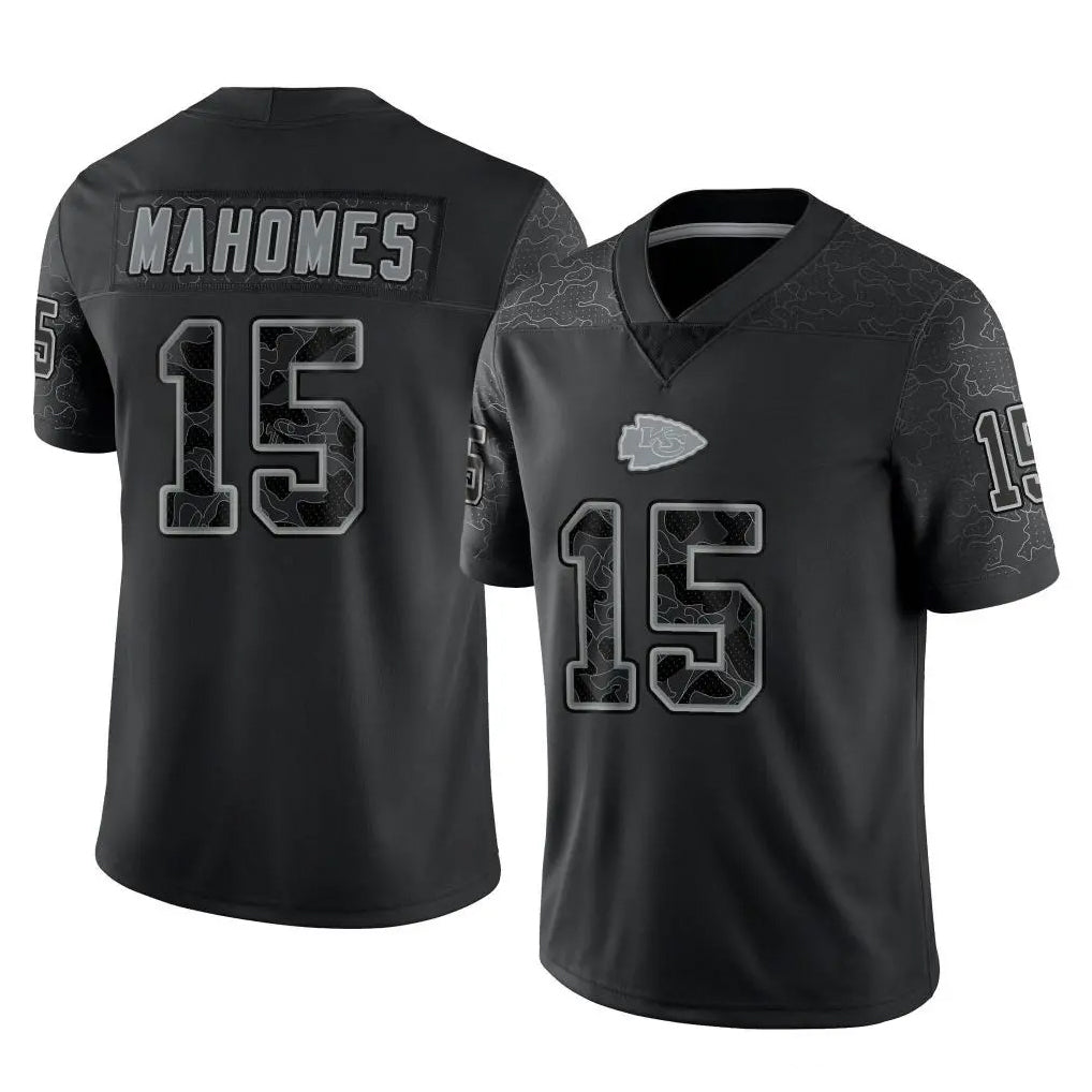 Kdoa KC.Chiefs #15 Patrick Mahomes Player Black Limited Reflective Game Stitched Jerseys