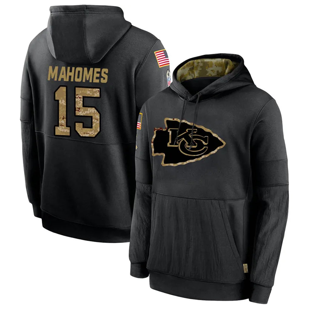 Kdoa KC.Chiefs #15 Patrick Mahomes Player Black Salute to Service Hoodies Stitched Jerseys