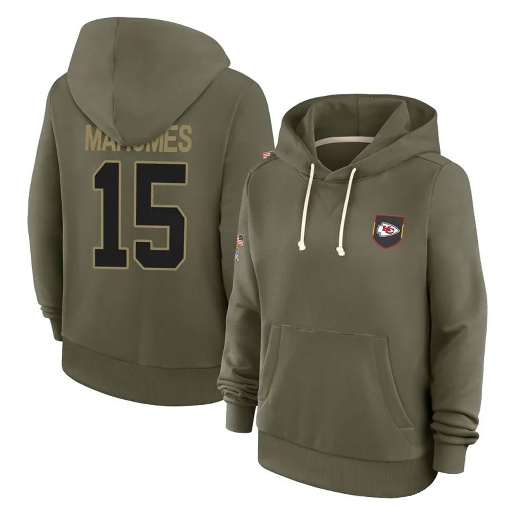 Kdoa KC.Chiefs #15 Patrick Mahomes Player Olive Salute to Service Hoodies Stitched Jerseys