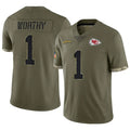 Kdoa KC.Chiefs #1 Xavier Worthy Player Olive Salute To Service Stitched Jerseys