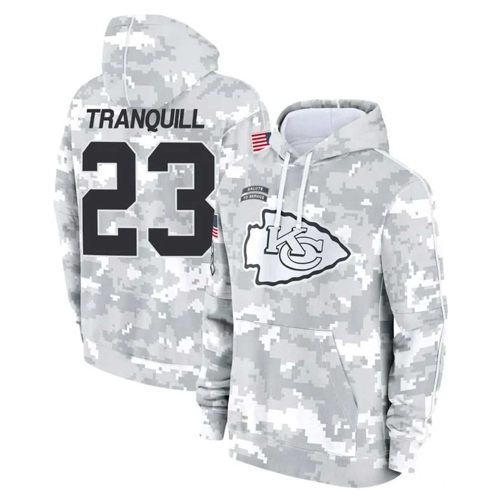 Kdoa KC.Chiefs #23 Drue Tranquill Player Arctic Camo Salute to Service Hoodies Limited Game Stitched Jerseys