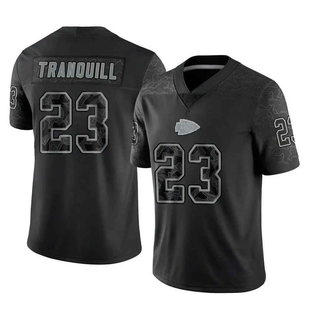 Kdoa KC.Chiefs #23 Drue Tranquill Player Black Limited Reflective Game Stitched Jerseys
