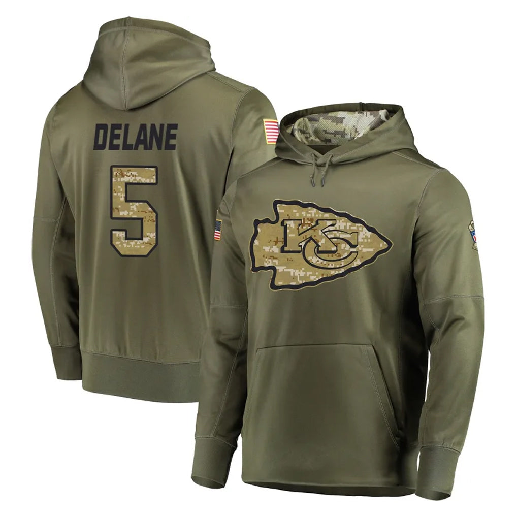 Kdoa KC.Chiefs #5 Mansoor Delane Player Olive Salute to Service Pullover Hoodies Home Game Stitched Jerseys