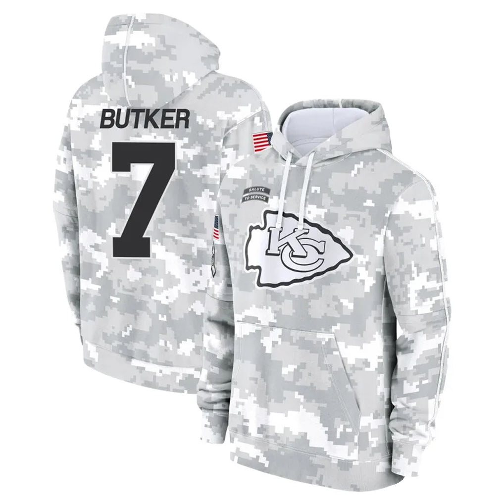 Kdoa KC.Chiefs #7 Harrison Butker Player Arctic Camo Salute to Service Hoodies Stitched Jerseys