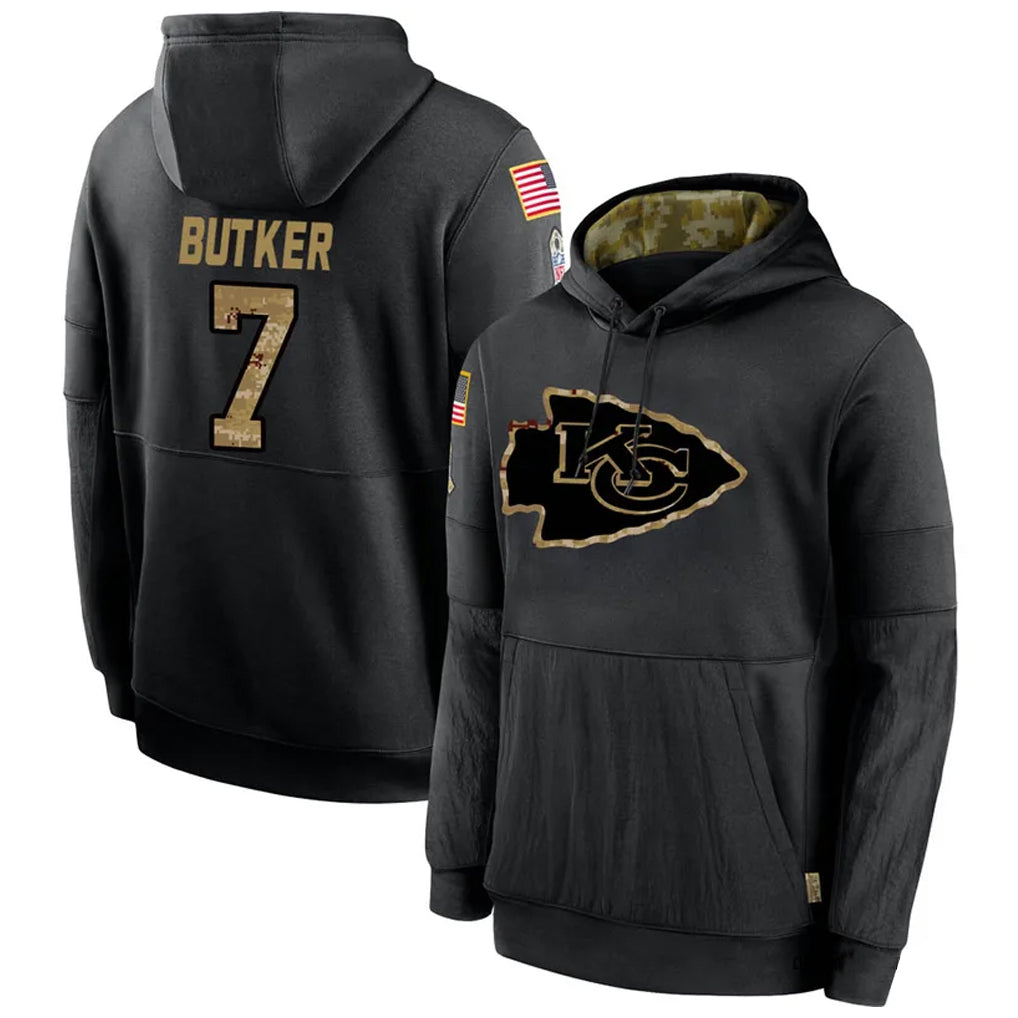 Kdoa KC.Chiefs #7 Harrison Butker Player Black Salute to Service Hoodies Stitched Jerseys