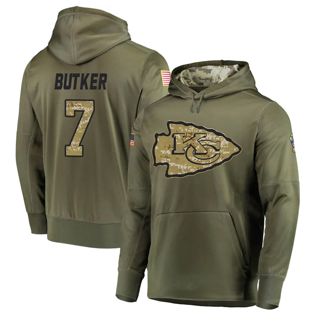 Kdoa KC.Chiefs #7 Harrison Butker Player Salute to Service Limited Olive Hoodies Stitched Jerseys