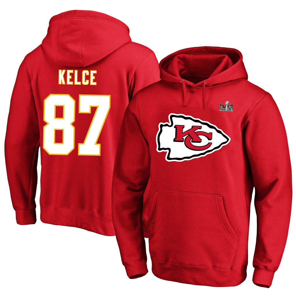 Kdoa KC.Chiefs #87 Travis Kelce Player Red Pullover Hoodies Stitched Jerseys