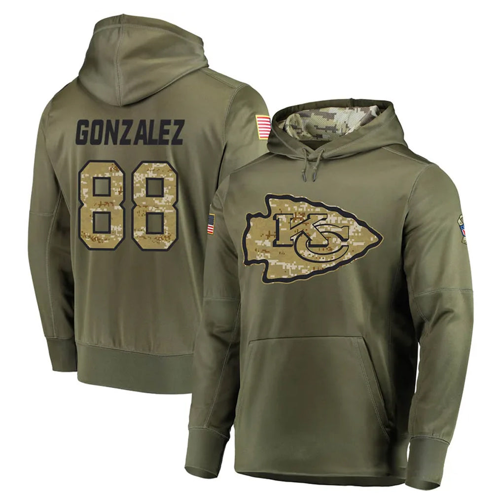 Kdoa KC.Chiefs #88 Tony Gonzalez Player Olive Salute to Service Pullover Hoodies Home Game Stitched Jerseys