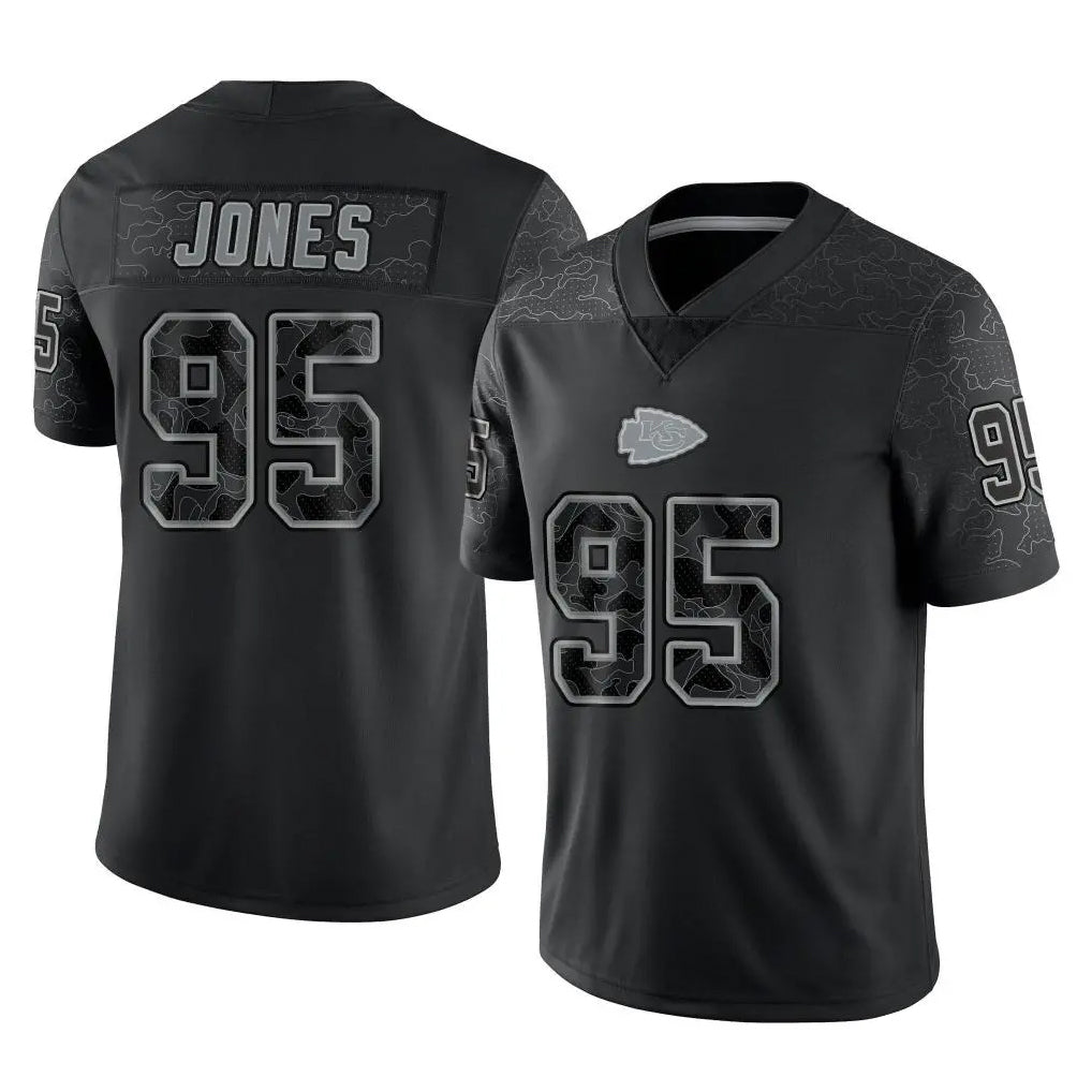 Kdoa KC.Chiefs #95 Chris Jones Player Black Limited Reflective Game Stitched Jerseys