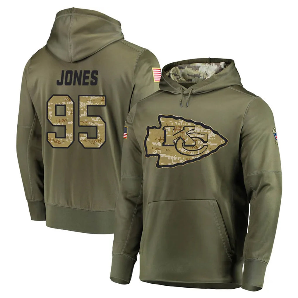 Kdoa KC.Chiefs #95 Chris Jones Player Olive Salute to Service Pullover Hoodies Home Game Stitched Jerseys