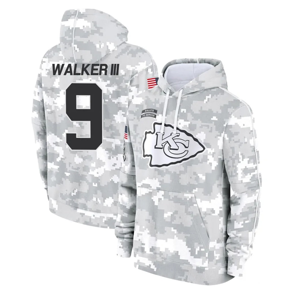 Kdoa KC.Chiefs #9 Kenneth Walker III Player Arctic Camo Salute to Service Hoodies Limited Game Stitched Jerseys
