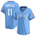 Kdoa KC.Royals #11 Maikel Garcia Player Light Blue Limited Throwback Cooperstown Collection T-shirt Stitched Jerseys