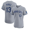 Kdoa KC.Royals #13 Salvador Perez Player Gray Limited Elite Home Stitched Jerseys
