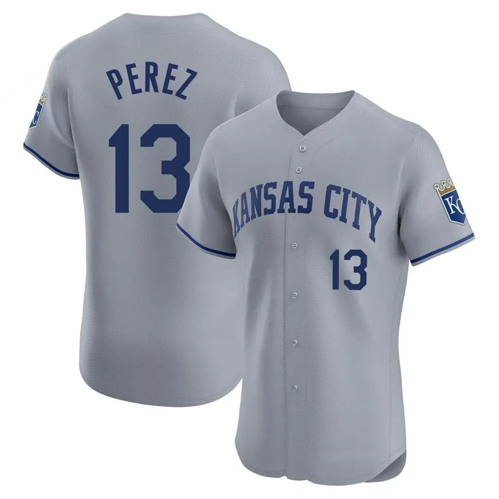 Kdoa KC.Royals #13 Salvador Perez Player Gray Limited Elite Home Stitched Jerseys