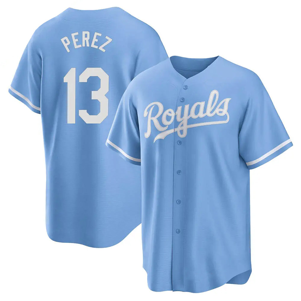 Kdoa KC.Royals #13 Salvador Perez Player Light Blue Home Game Stitched Jerseys