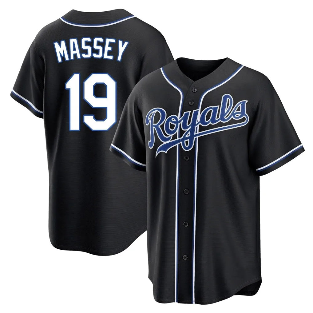 Kdoa KC.Royals #19 Michael Massey Player Black Carbon Fashion Home Game Stitched Jerseys