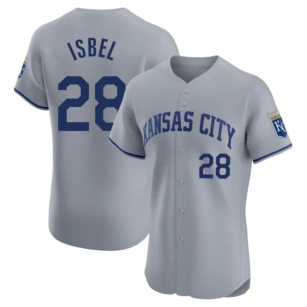 Kdoa KC.Royals #28 Kyle Isbel Player Gray Limited Elite Home Stitched Jerseys