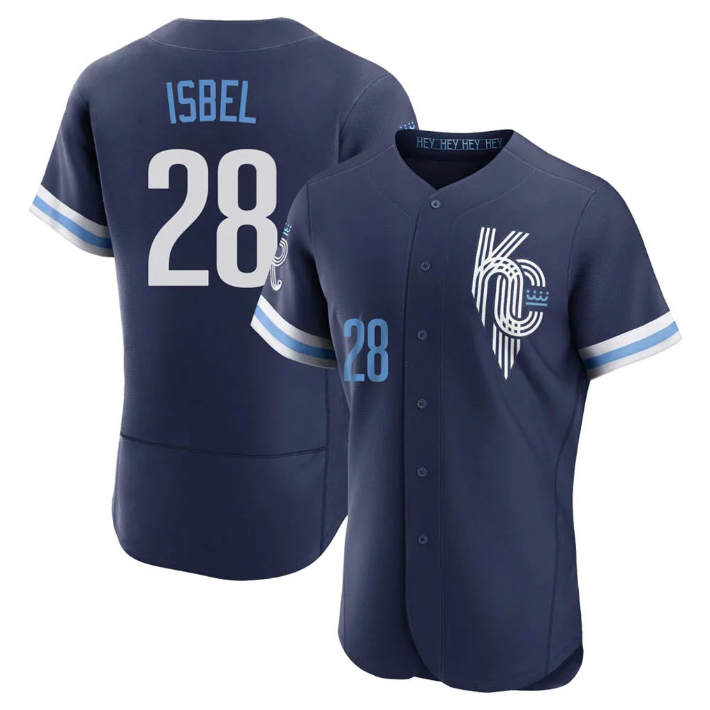 Kdoa KC.Royals #28 Kyle Isbel Player Navy City Connect Limited Elite Home Stitched Jerseys