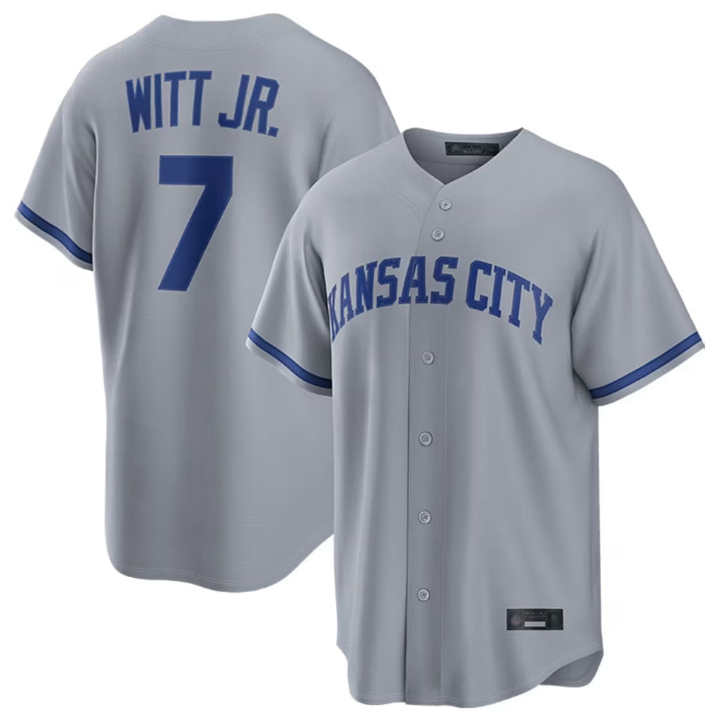 Kdoa KC.Royals #7 Bobby Witt Jr. Player Grey Road Game Home Stitched Jerseys