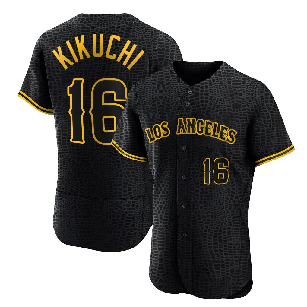 Kdoa LA.Angels #16 Yusei Kikuchi Player Black Snake Skin City Limited Elite Home Stitched Jerseys