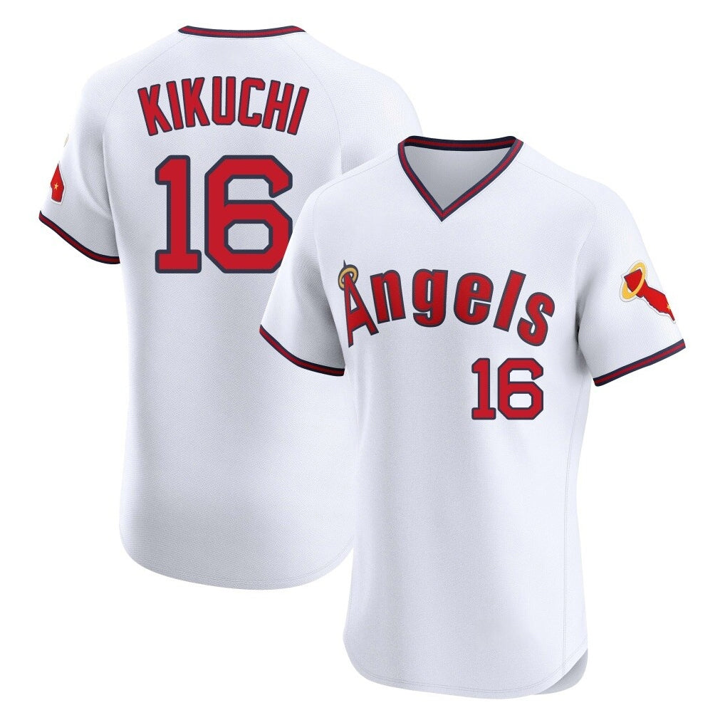 Kdoa LA.Angels #16 Yusei Kikuchi Player White T-shirt Home Limited Elite Stitched Jerseys