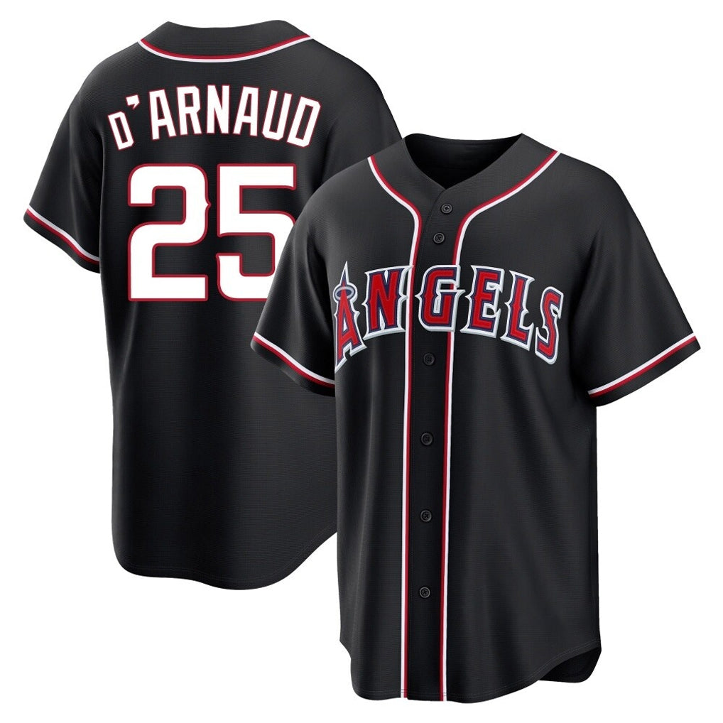 Kdoa LA.Angels #25 Travis d'Arnaud Player Black Fashion Out Home Game Stitched Jerseys
