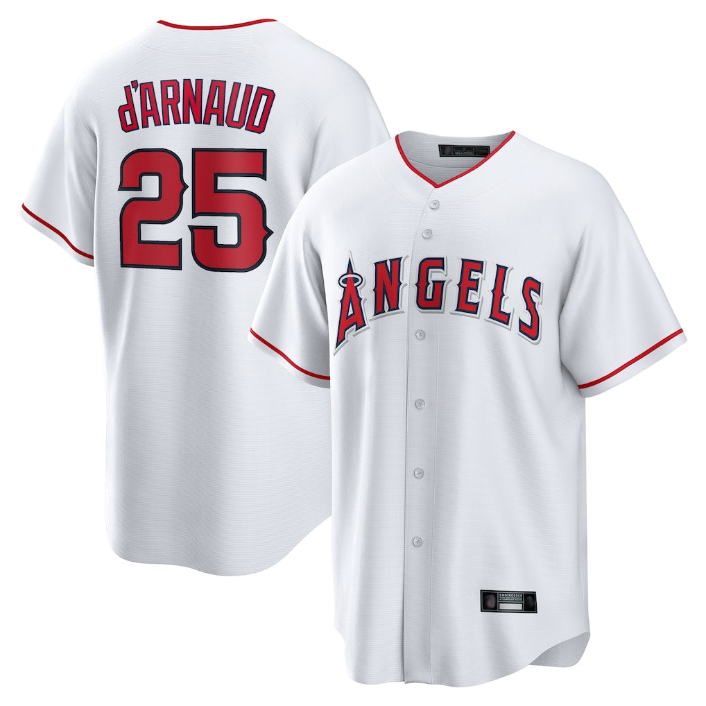 Kdoa LA.Angels #25 Travis d'Arnaud Player White Home Game Stitched Jerseys