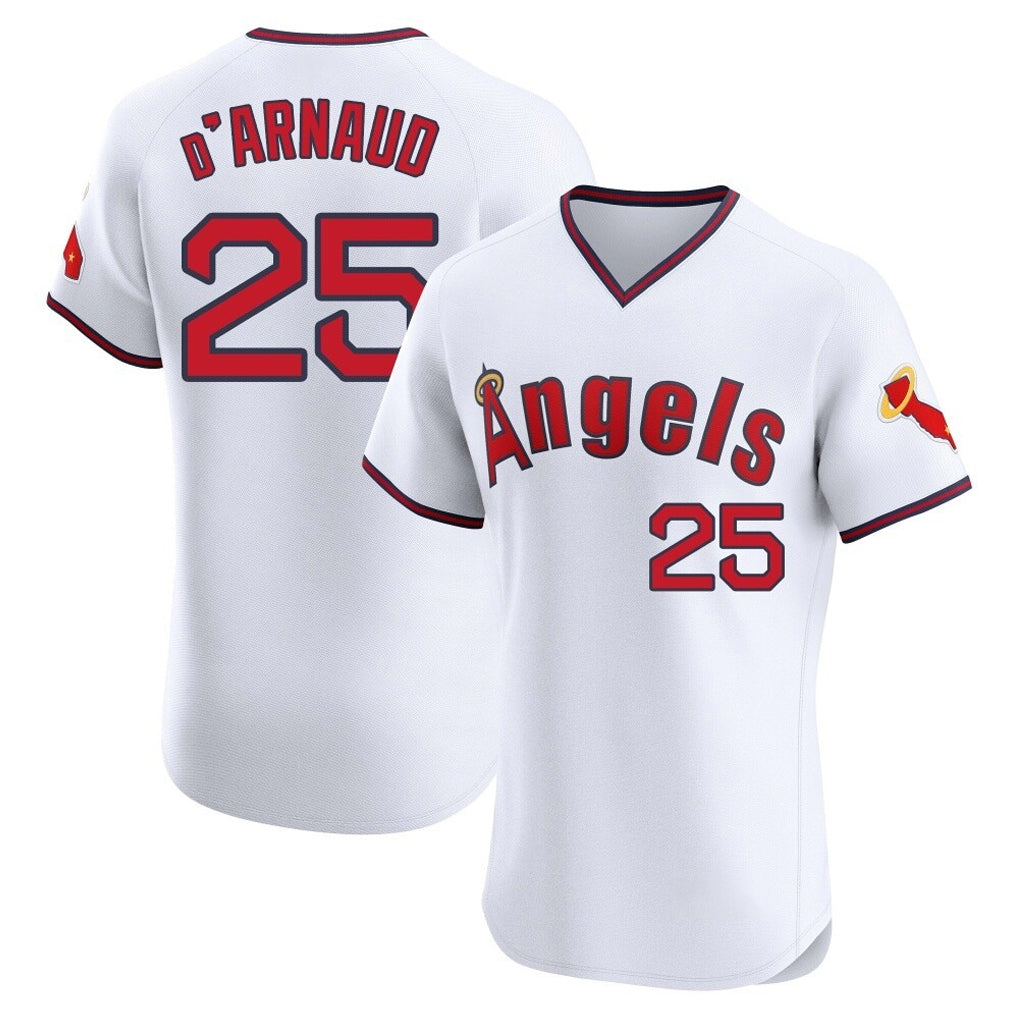 Kdoa LA.Angels #25 Travis d'Arnaud Player White T-shirt Home Limited Elite Stitched Jerseys