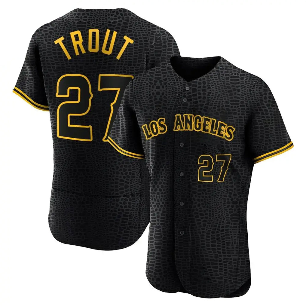 Kdoa LA.Angels #27 Mike Trout Player Black Snake Skin City Limited Elite Home Stitched Jerseys